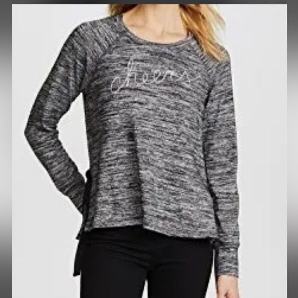Sundry “Cheers” Heathered Gray Side Cinch Sweater. Size Medium (2). EUC!